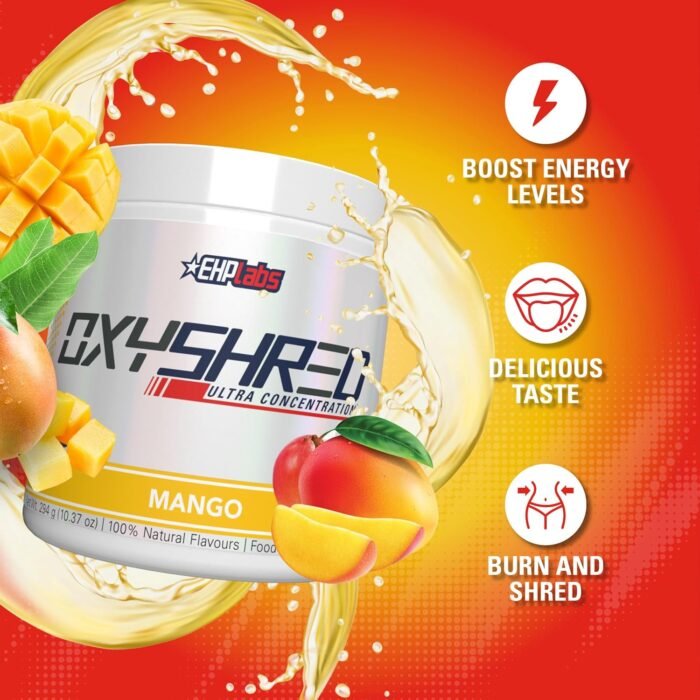 EHP Labs OxyShred Pre Workout Powder - Preworkout Powder with L Glutamine & Acetyl L Carnitine, Energy Boost Drink - Mango, 60 Servings - Image 5