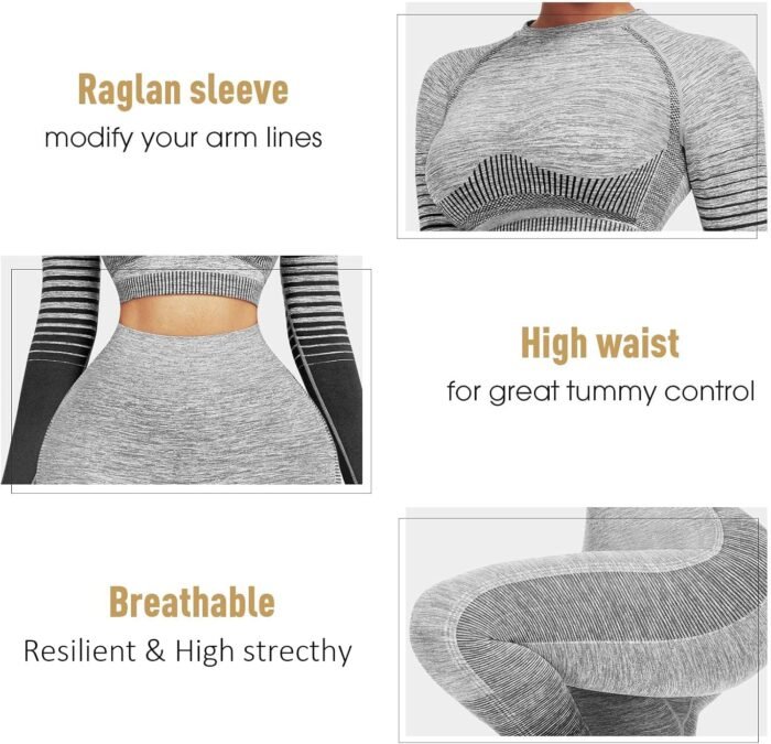 JOYMODE Workout Sets for Women 2 Piece High Waist Seamless Leggings and Crop Top Yoga Outfit - Image 4