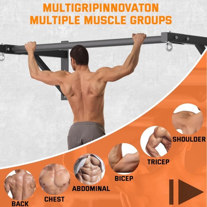 Pull Up Bar Wall Mounted, Heavy Duty 650 lbs Capacity Chin Up Bar, 48" Multi-Grip Strength Training Pull-up Bars, for Home Gym Garage/Backyard Total Body Workout, Ease Of Use Mounting - Image 7