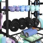 Yaheetech Weight Plate Rack Home Gym Yoga Mat Holder, Metal Dumbbell Rack Stand Fitness Equipment Storage with Hooks & Wheels for Kettlebells/Yoga Ball, Black - Image 6