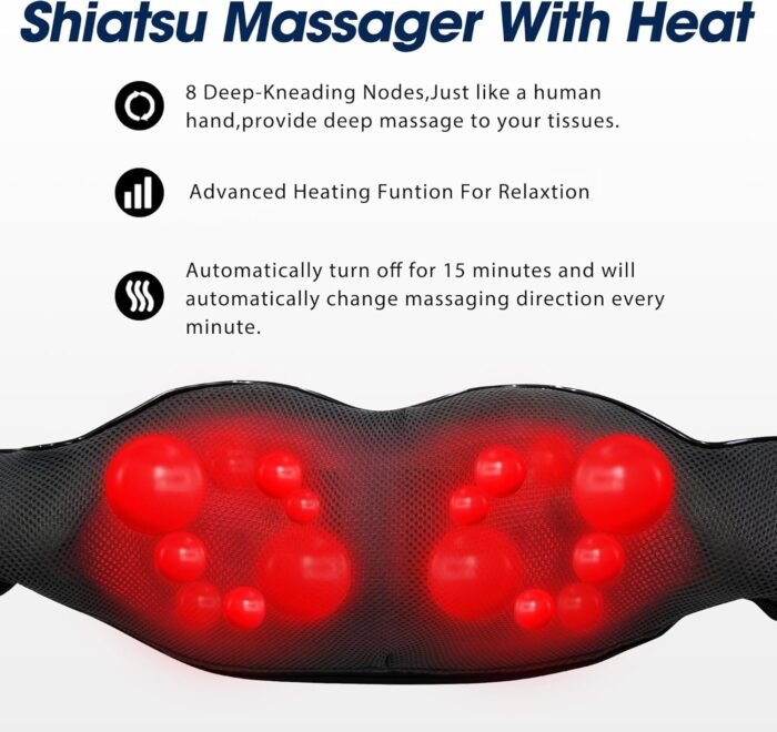 Shiatsu Neck and Back Massager with Heat, Electric Deep Tissue Kneading Neck and Shoulder Massage, Best Gifts for Women Men Mom Dad Mothers Fathers Day Birthday Gift (NOT Cordless) - Image 3