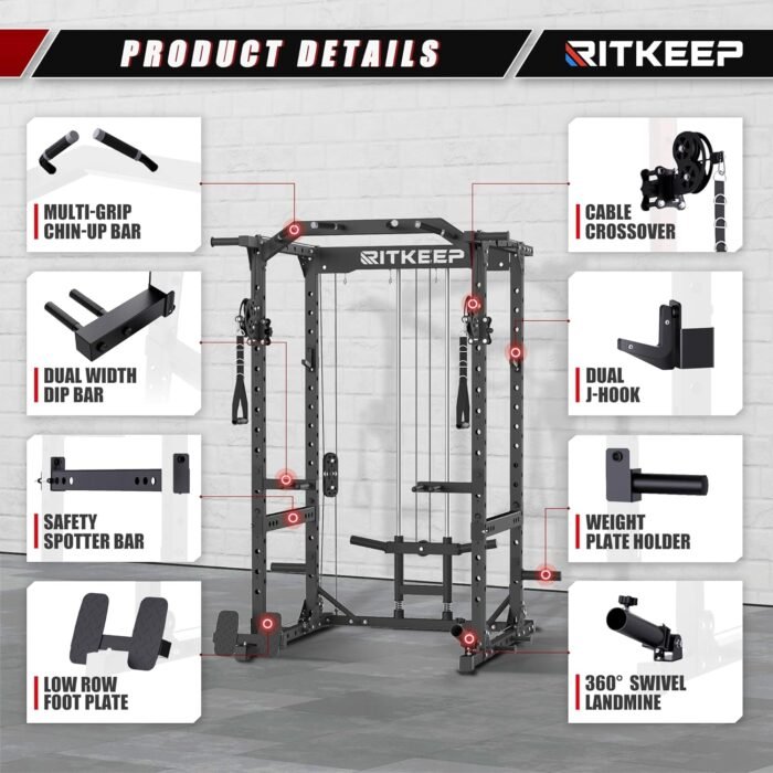 RitKeep Power Cage M10 for Home Weight Training, with Olympic Barbell&Bench,Power Rack with Pulley System, Multi-Function Workout Machine - Image 4