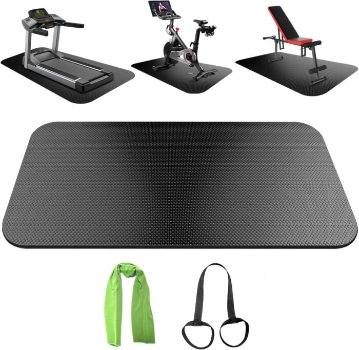 Exercise Equipment Mat,Treadmill Mat,Bike Mat Compatible with Peloton Bike Elliptical Treadmill Mat,Under Exercise Bike Trainer Mat Pad for Stationary Indoor Spin Bike (60"x23.6") - Image 2