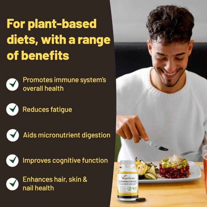 Vegan Vitality Multivitamins & Minerals for Women and Men with High Strength Vitamin B12, D3 & K2. 180 Vegan Multivitamin Tablets - 6 Months Supply. Vitamins for Vegans & Vegetarians - Image 3