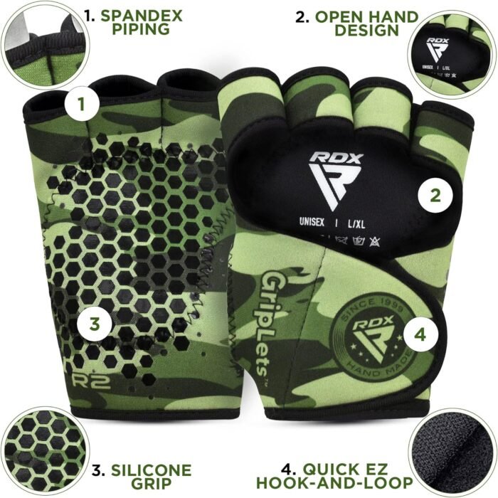 RDX Weight Lifting Gloves Grips, Gym Fitness Workout, Anti Slip Ventilated Open Back Gripper, Strength Training HIIT Exercise Deadlift, Men Women Cycling Rowing Climbing Hanging Pull Ups Gymnastics - Image 8
