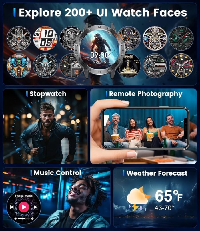 Military Smart Watch for Men (Answer/Make Calls), Rugged Smartwatch with Flashlight/40 Days Battery/Heart Rate/SpO2/Sleep Monitor/120+Sport Modes/IP68 Waterproof,Fitness Tracker for iPhone Android - Image 10