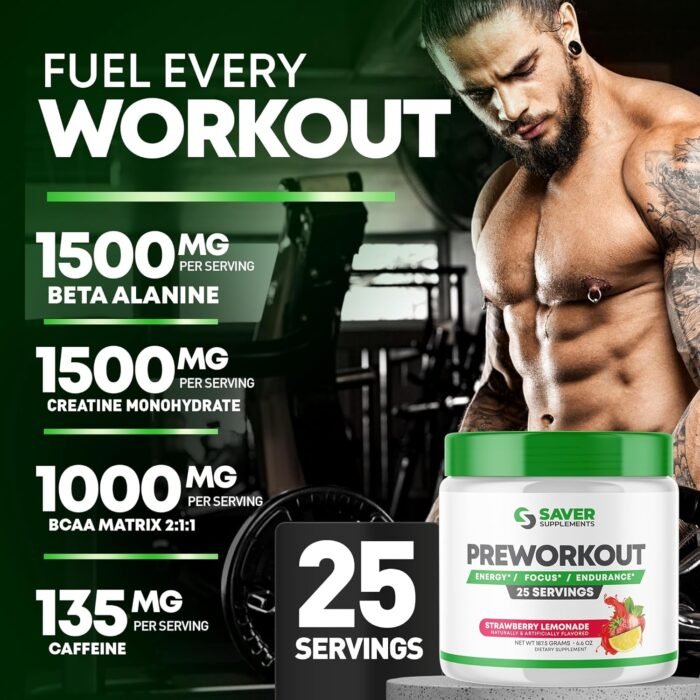 Pre Workout Powder with Beta Alanine, Creatine Monohydrate, BCAA, L Citrulline, L Arginine and Caffeine - Strawberry Lemonade Flavor - 25 Servings - Image 7