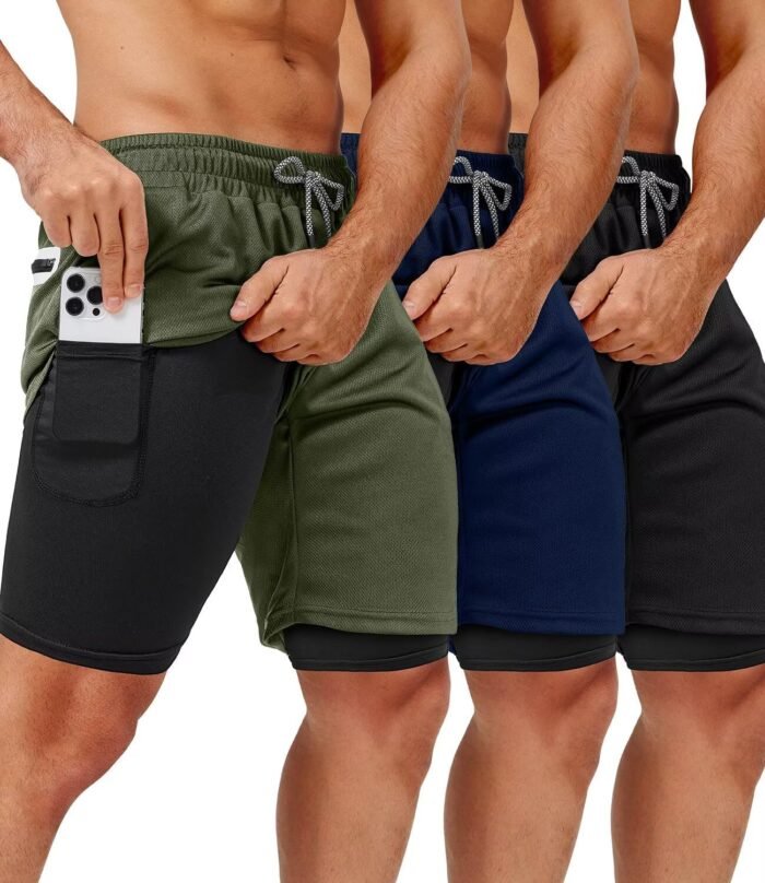 3 Pack Men's 2 In1 Gym Shorts Men with Pockets 7 inch Workout Shorts Men Running Shorts with Liner&Towel Loop - Image 2