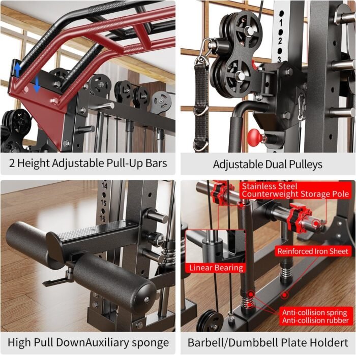 Smith Machine，Multi-Function Squat Rack Power Cage with Cable Crossover System,with Optional Weight Bench, Olympic Barbell Weight Set, for Home Gym - Image 6