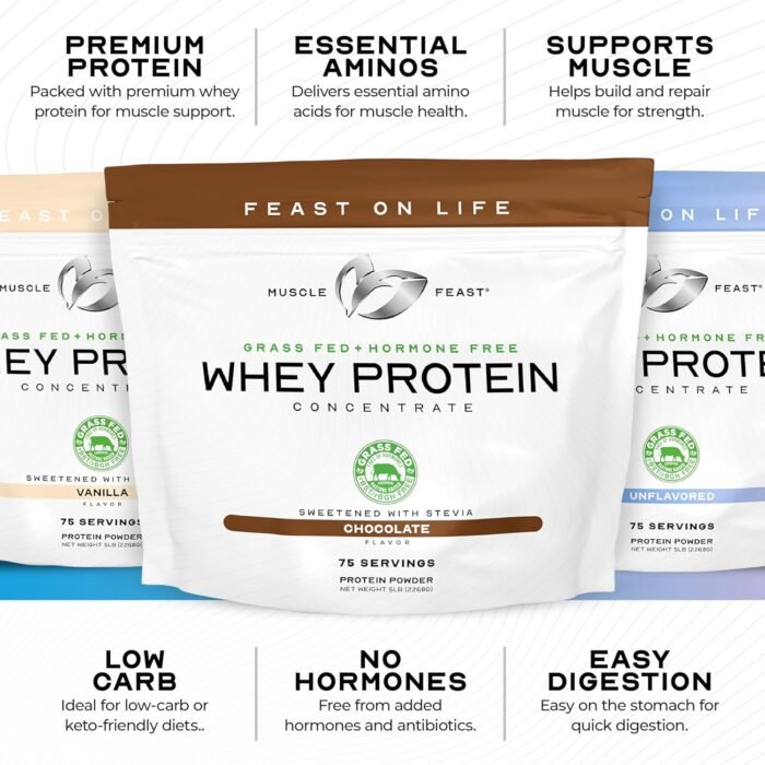 Muscle Feast Grass-Fed Whey Protein Concentrate Powder, All Natural, Hormone Free Pasture Raised Whey Protein Powder for Women & Men, Clean, Non-GMO & Gluten Free Whey Concentrate - Vanilla, 5lb - Image 7
