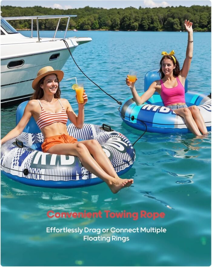 QPAU Inflatable River Tube, 0.4 mm Thickened Puncture-Resistant Heavy Duty River Float, River Raft with Ergonomic Backrest, Mesh Bottom & 2 Cup Holders for Family Friends Lake Float - Image 8