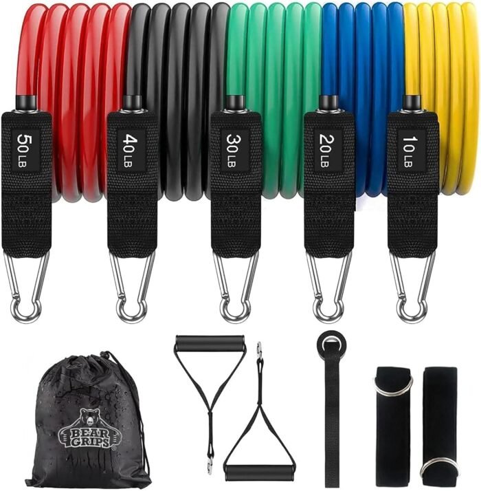 Bear Grips Tube Resistance Bands for Working Out - Home Gym Equipment Exercise Bands with Handles for Women and Men - 11 Pcs Resistance Tubes Workout Set for Yoga Blocks - Image 2