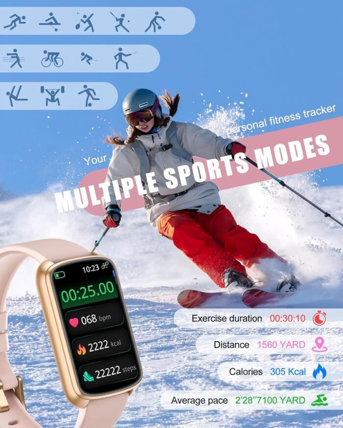 Fitness Tracker, Smart Watch for Women Men with 24/7 Heart Rate/Blood Pressure/Blood Oxygen Monitor,Sleep Tracker,Step & Calorie Counter, IP68 Waterproof Fitness Watches Compatible with Android&iPhone - Image 5