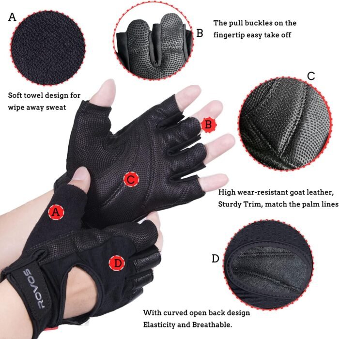 Workout Gloves for Men Ventilated Leather Weightlifting Gloves, Double-Layer Anti-Slip Palm with Foam Padding for Superior Grip and Hand Protection - Image 3