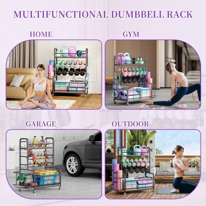 Homeiju 450LBS Dumbbell Rack,Weight Rack for Dumbbells,Weight Rack for Home Gym,Home Gym Storage for Strength Training Dumbbell Racks Stand with Wheels&Hooks - Image 5