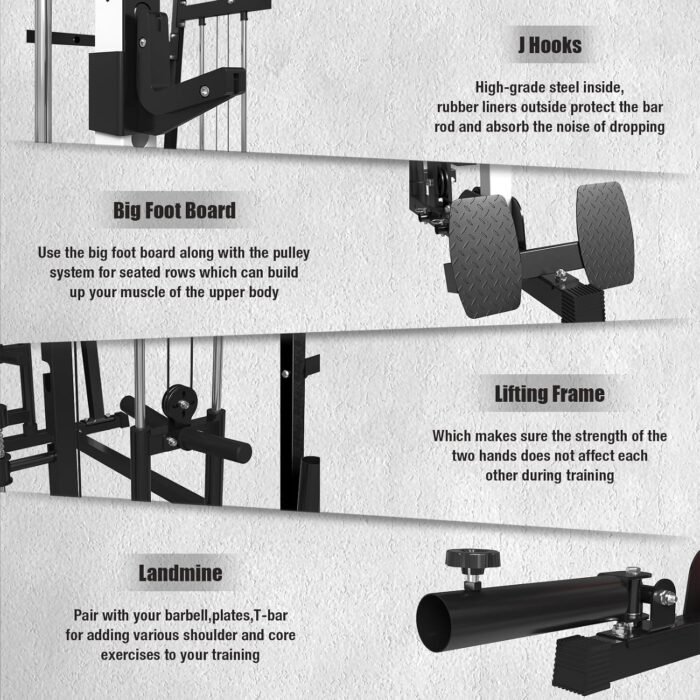 Smith Machine,2200lbs All-in-One Home Gym Power Cage with Weight Bar and Two LAT Pull-Down Systems and Cable Crossover,Multi-Function Squat Rack for Home Gym Training - Image 8