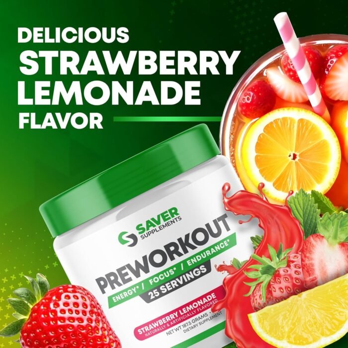 Pre Workout Powder with Beta Alanine, Creatine Monohydrate, BCAA, L Citrulline, L Arginine and Caffeine - Strawberry Lemonade Flavor - 25 Servings - Image 6