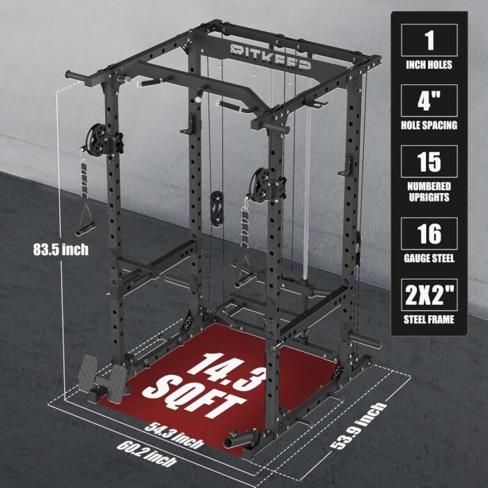 RitKeep Power Cage M10 for Home Weight Training, with Olympic Barbell&Bench,Power Rack with Pulley System, Multi-Function Workout Machine - Image 7
