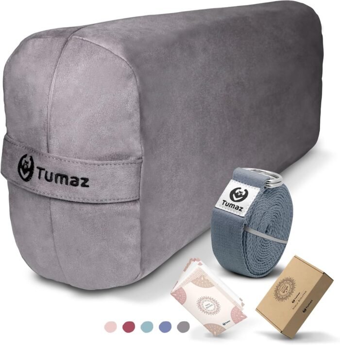 Tumaz Rectangular Yoga Bolster Set - Soft Meditation Pillow with Carry Handle and 8-Feet Yoga Strap, Machine Washable Cover - Image 2