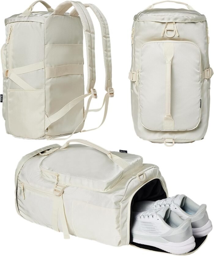 Gym Bag for Women Workout Gym Backpack with Shoe Compartment Sports Duffel Bag Multiple Pockets 30L (Cream) - Image 2