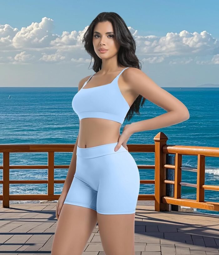 Women'S Workout Sets 2 Piece High Waisted V Back Yoga Shorts Halter Sports Bras Gym Fitness Clothes Tracksuit Yoga - Image 8