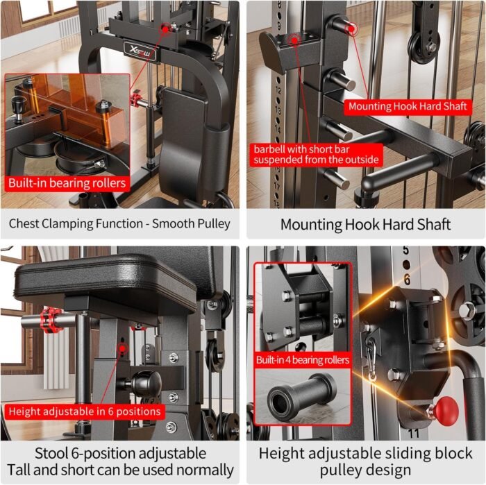 Smith Machine，Multi-Function Squat Rack Power Cage with Cable Crossover System,with Optional Weight Bench, Olympic Barbell Weight Set, for Home Gym - Image 7