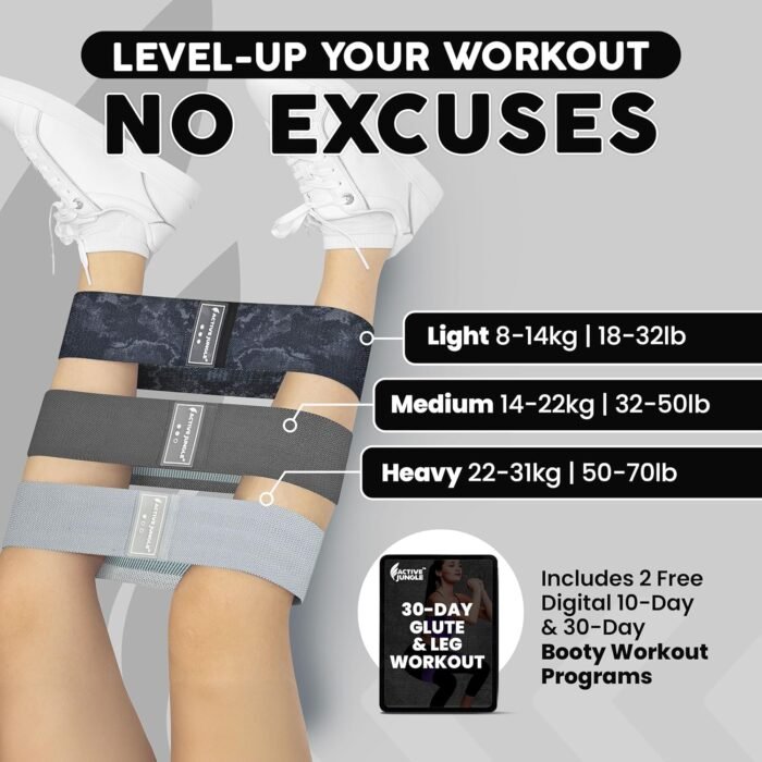 Premium Fabric Resistance Bands for Glutes & Legs – Set of 3 | Non-Slip, Elastic, Travel Bag, Workout Guide & Digital Challenges | Booty Bands for Yoga, Pilates | Women & Men - Image 4