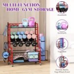 Dumbbell Rack, VOPEAK Weight Rack for Home Gym, Home Gym Storage Rack for Yoga Mat Kettlebells and Strength Training Equipment, Weight Storage Rack for Dumbbells with Wheels - Image 4