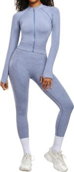 OLCHEE Womens Workout Sets 2 Piece Seamless Yoga Outfits Long Sleeve Zipper Jacket High Waist Leggings Butt Lifting Gym Set - Image 2
