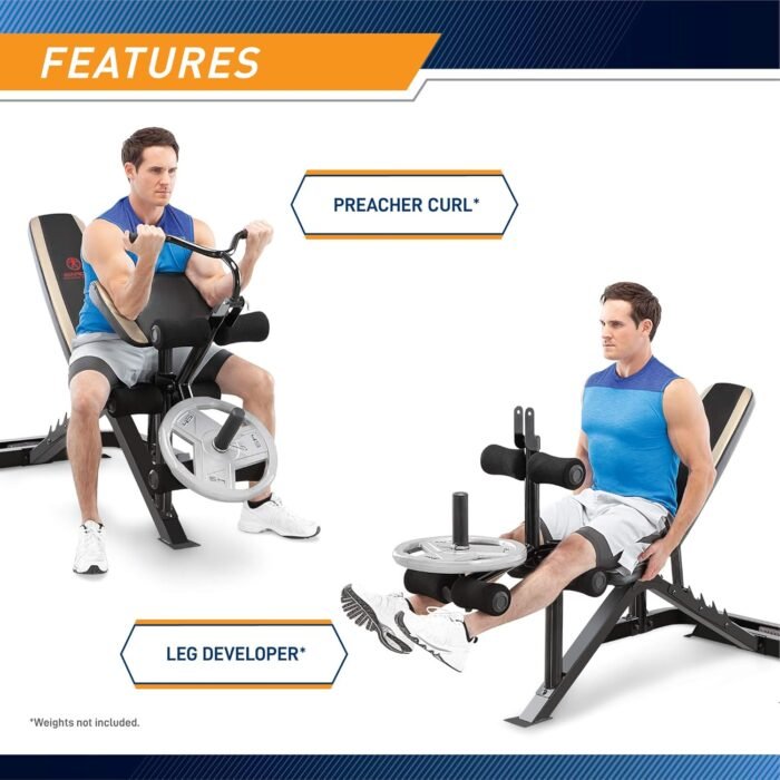 Marcy Olympic Workout Bench for Home Gym Strength Training Equipment with Preacher Curl Pad and Weight Rack Storage, White/Black - Image 6