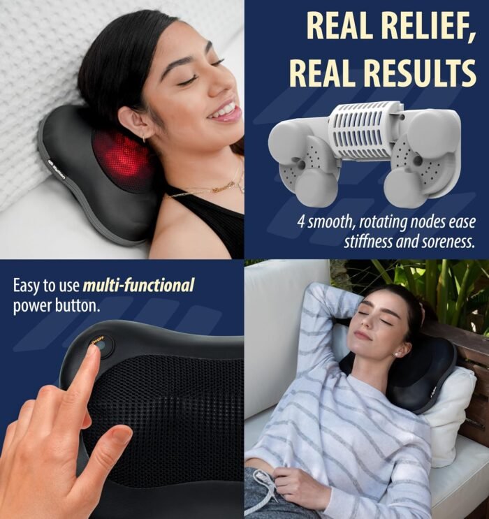 Zyllion Shiatsu Back and Neck Massager with Heat (FSA HSA Eligible) Cordless Rechargeable 3D Electric Kneading Deep Tissue Massage Pillow for Muscle Pain Relief on Shoulder, Leg, Foot ZMA-13RB - Image 10
