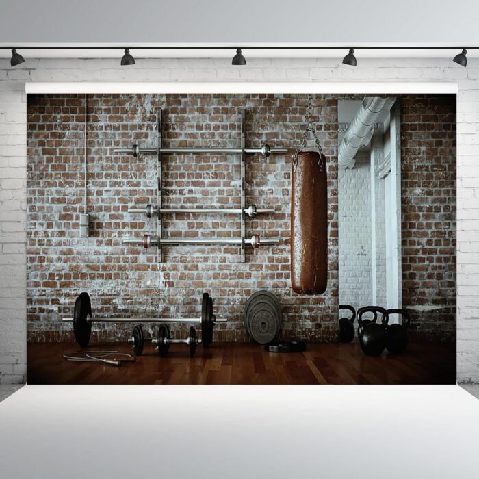 AOFOTO 7x5ft Gym Dumbbell Backdrop Indoor Sports Fitness Room Photography Background Muscle Training Wellness Physique Physical Exercise Sandbag Photo Studio Props Adult Artistic Portrait Wallpaper - Image 4