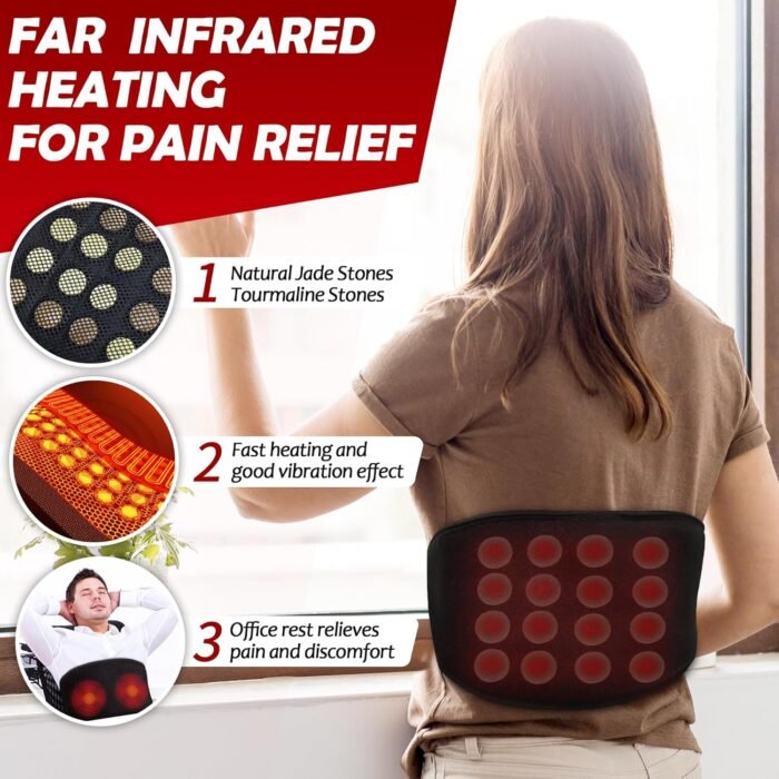 UTK Vibrating Far Infrared Heating Pad for Back Pain Relief, Hot to 159℉, Lower Back Massager Gift for Women Men, FSA HSA Eligible, 3 Vibration, 16 Timers Auto-Off, 20 Jades, 35-55" Adjustable Size - Image 3