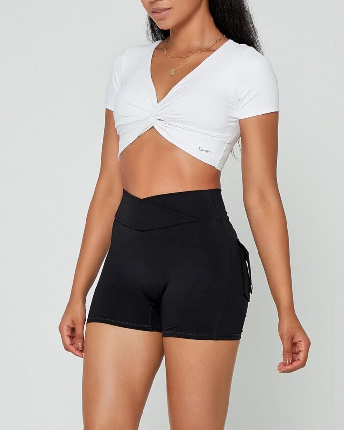 Danysu Women Pocket Shorts Cross High Waist Scrunch Butt Booty Workout Lifting Athletic Gym Bottoms - Image 5