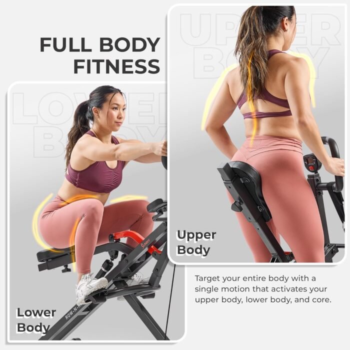 Sunny Health & Fitness Row-N-Ride PRO, Full Body Combo Squat Machine w/Optional Resistance Band, Easy Setup Ab Workout Exercise Equipment for Home, Whole Body Cardio, Optional SunnyFit App Connection - Image 3
