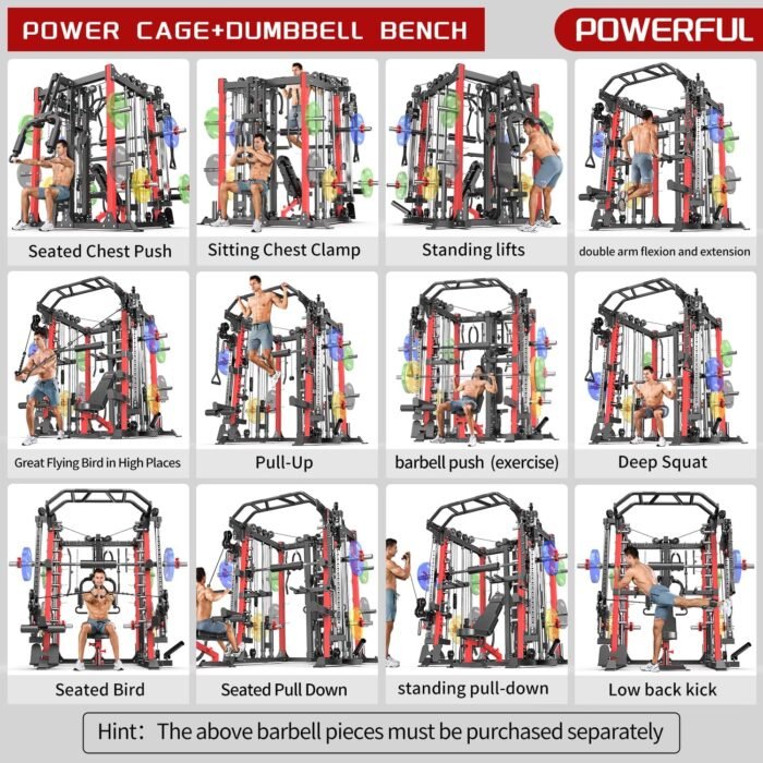 Smith Machine，Multi-Function Squat Rack Power Cage with Cable Crossover System,with Optional Weight Bench, Olympic Barbell Weight Set, for Home Gym - Image 8
