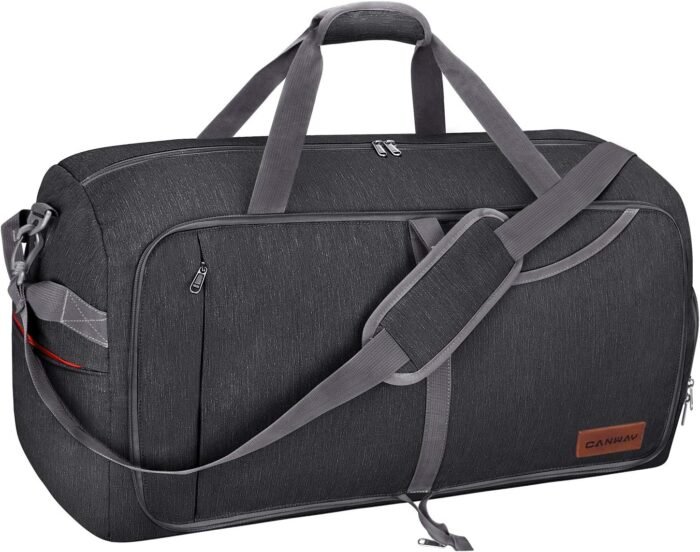 Canway 65L Travel Duffel Bag, Foldable Weekender Bag with Shoes Compartment for Men Women Water-proof & Tear Resistant (Panther Black, 65L) - Image 2