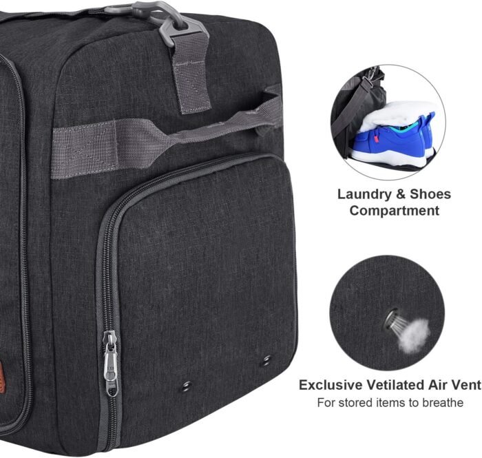 Canway 65L Travel Duffel Bag, Foldable Weekender Bag with Shoes Compartment for Men Women Water-proof & Tear Resistant (Panther Black, 65L) - Image 7