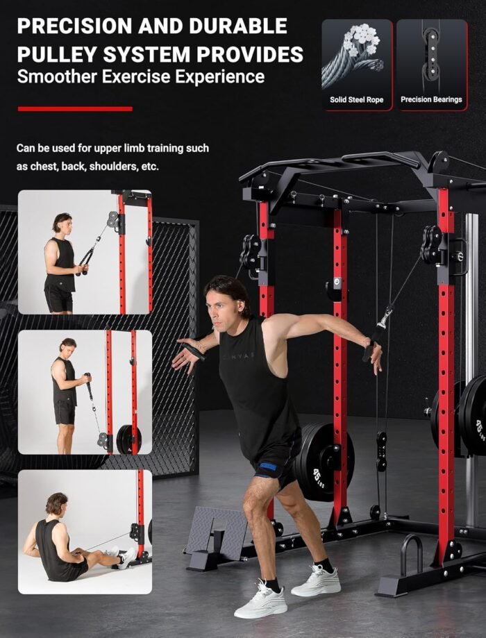 YOLEO Smooth Dual Pulley System Power Cage, 1600LBS Adjustable Cable Crossover Power Rack, Multi-Functional Squat Rack for Home Gym with More Training Attachment - Image 3
