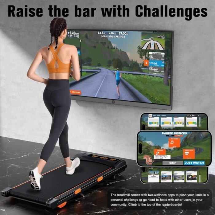 Walking Pad Treadmill With Incline, Under Desk for Home Office, Portable 2.5HP, 300 lbs Capacity, APP/Remote Control, LED Displays, Manual Incline(M) - Image 4