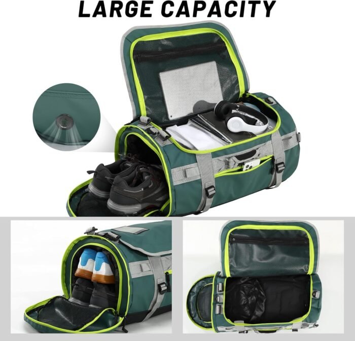 MIER Large Duffel Backpack Sports Gym Bag with Shoe Compartment, Heavy Duty and Water Resistant, Green, 90L - Image 4