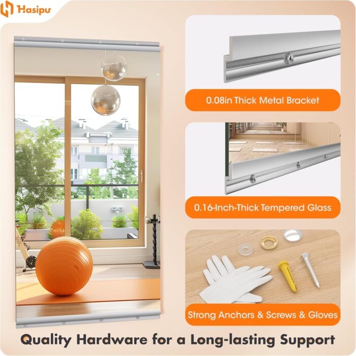 Hasipu Home Gym Mirror 55"x17"(Each)-3 PCS gym mirrors for home, gym wall mirror for fitness, garage, dance studio, 0.16in tempered glass frameless mirror-UL - Image 3