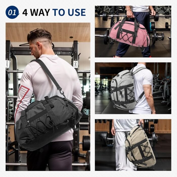 Unisex Travel Duffle Bag for Men Women, Waterproof Gym Bag with Shoe Compartment & Football Compartment, 32L Carry on Bag for Sports & Fitness, Black - Image 3