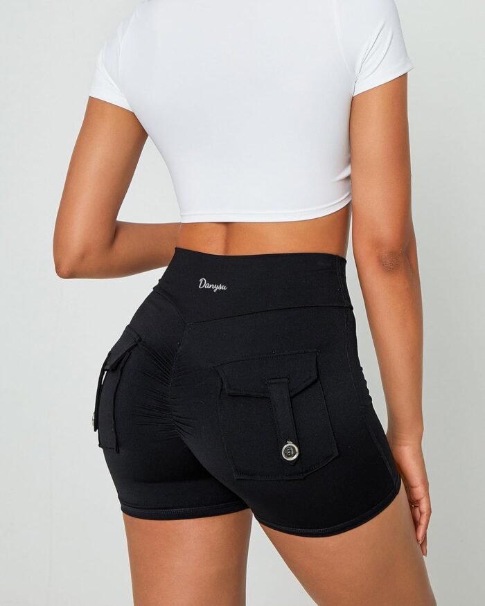 Danysu Women Pocket Shorts Cross High Waist Scrunch Butt Booty Workout Lifting Athletic Gym Bottoms - Image 6