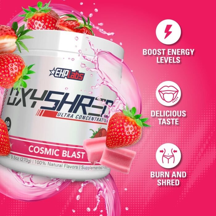 EHP Labs OxyShred Pre Workout Powder - Preworkout Powder with L Glutamine & Acetyl L Carnitine, Energy Boost Drink - Cosmic Blast, 60 Servings - Image 4