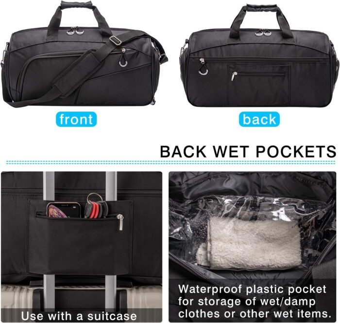 Kuston Sports Gym Bag with Shoes Compartment &Wet Pocket Gym Duffel Bag Overnight Bag for Men and Women - Image 6