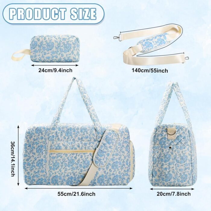 Travel Duffle Bag, Weekender Overnight Quilted Duffle Bag for Women, Large Capacity Duffel Bag with Shoe Compartment, Gym Tote Bags with Dry and Wet Separation (2 Pcs) - Image 7