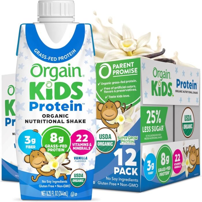 Orgain Organic Kids Protein Nutritional Shake, Vanilla - 8g of Protein, 22 Vitamins & Minerals, Fruits & Vegetables, Gluten Free, Soy Free, Non-GMO, 8.25 Oz, 12 Ct (Packaging May Vary) - Image 2