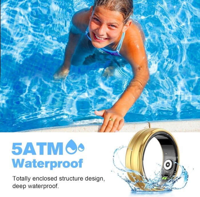 Smart Ring Health Tracker for Men/Women,Fitness Ring Sleep Tracker,Fast Charging for Long-Lasting Use,for Pedometer Exercise,Monitor Sleep, Heart Rate, Stress,Waterproof (Gold, 10) - Image 6