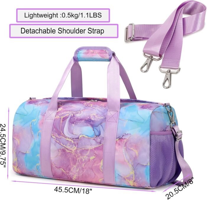 Gym Duffle Dance Ballet Bag with Separate Dry Wet Pocket and Shoes Compartment - Weekender Overnight Travel Foldable Bag for Girls Teen Women (Purple) - Image 3